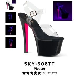 NEW PLEASER Dance Heels, Size 6- 7" Stripper Shoes Ankle Strap SKY-308TT